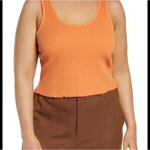 bp Amber Rust Ribbed Lettice Hem Tank 1X Plus Size Cropped Tank Top